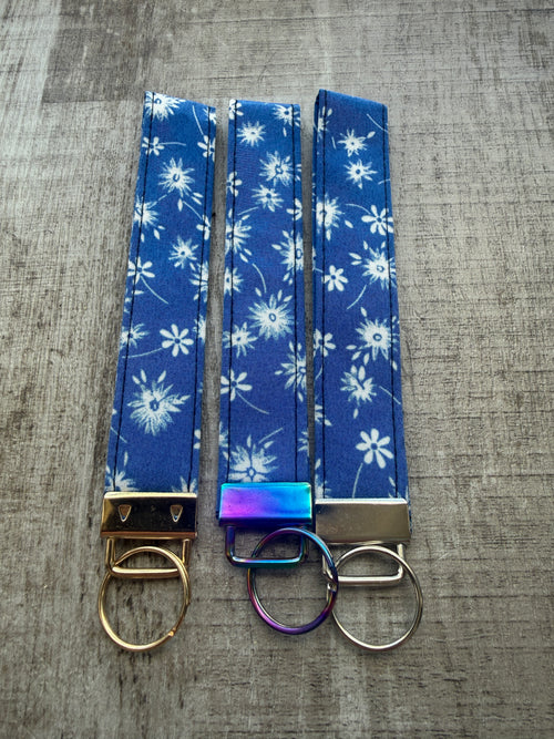 Blue & white floral Wristlet