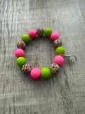 Green, Pink and leopard print Wristlet