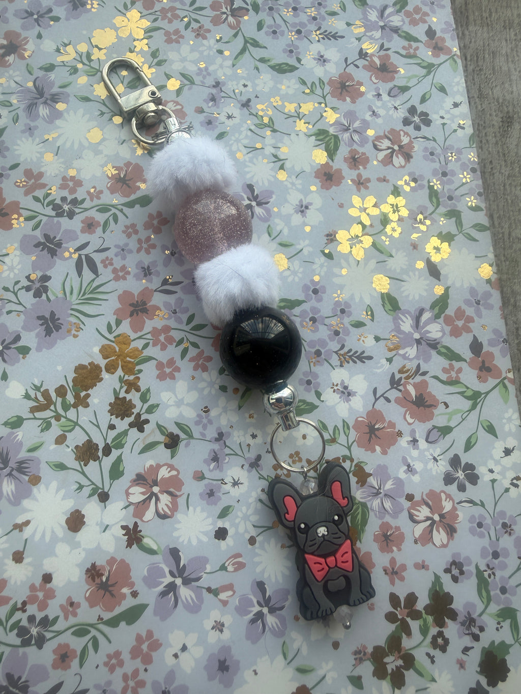 Beaded frenchie keyring