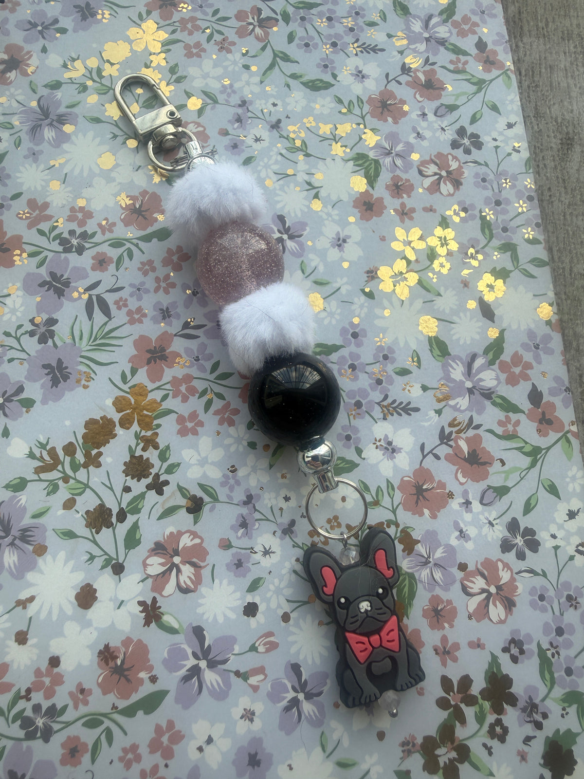 Beaded frenchie keyring