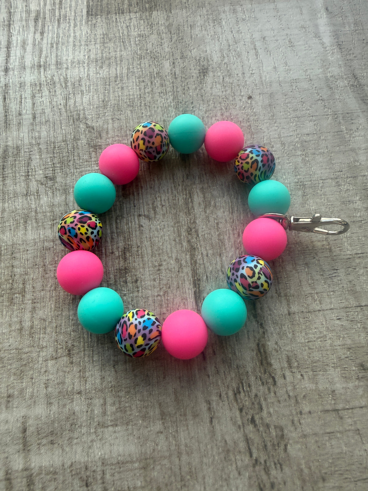 Turquoise, Pink and Leopard Print Wristlet