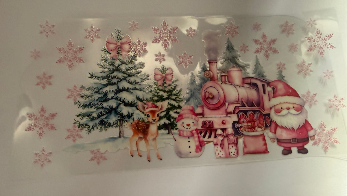 Pink Christmas train 16oz cup wrap