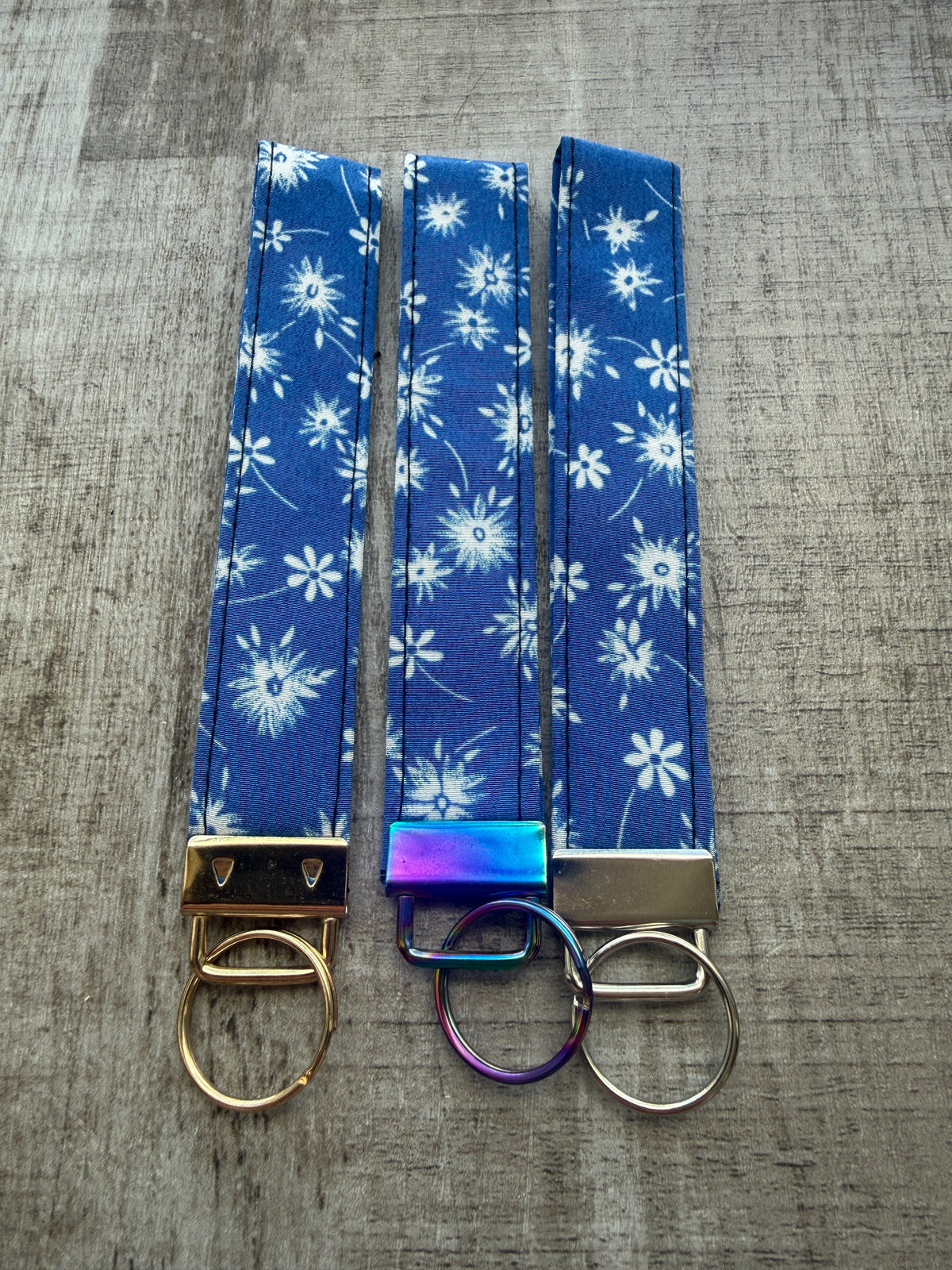 Blue & white floral Wristlet