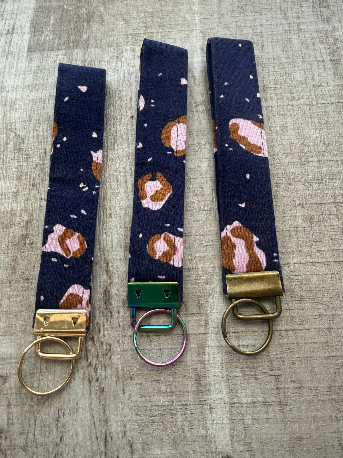 Navy, pink & Brown leopard Print Wristlet