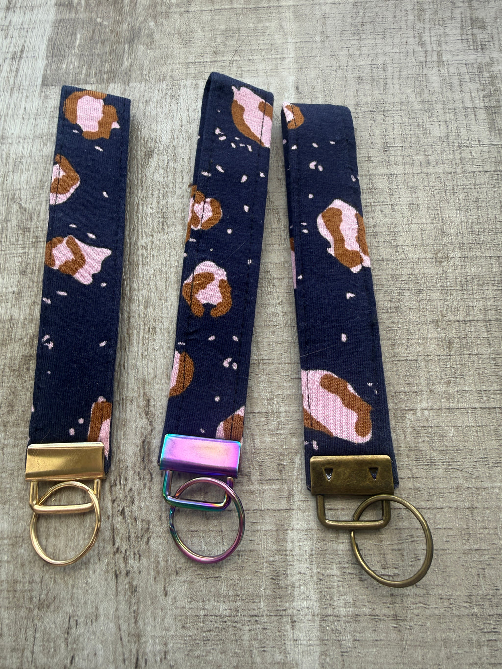 Navy, pink & Brown leopard Print Wristlet
