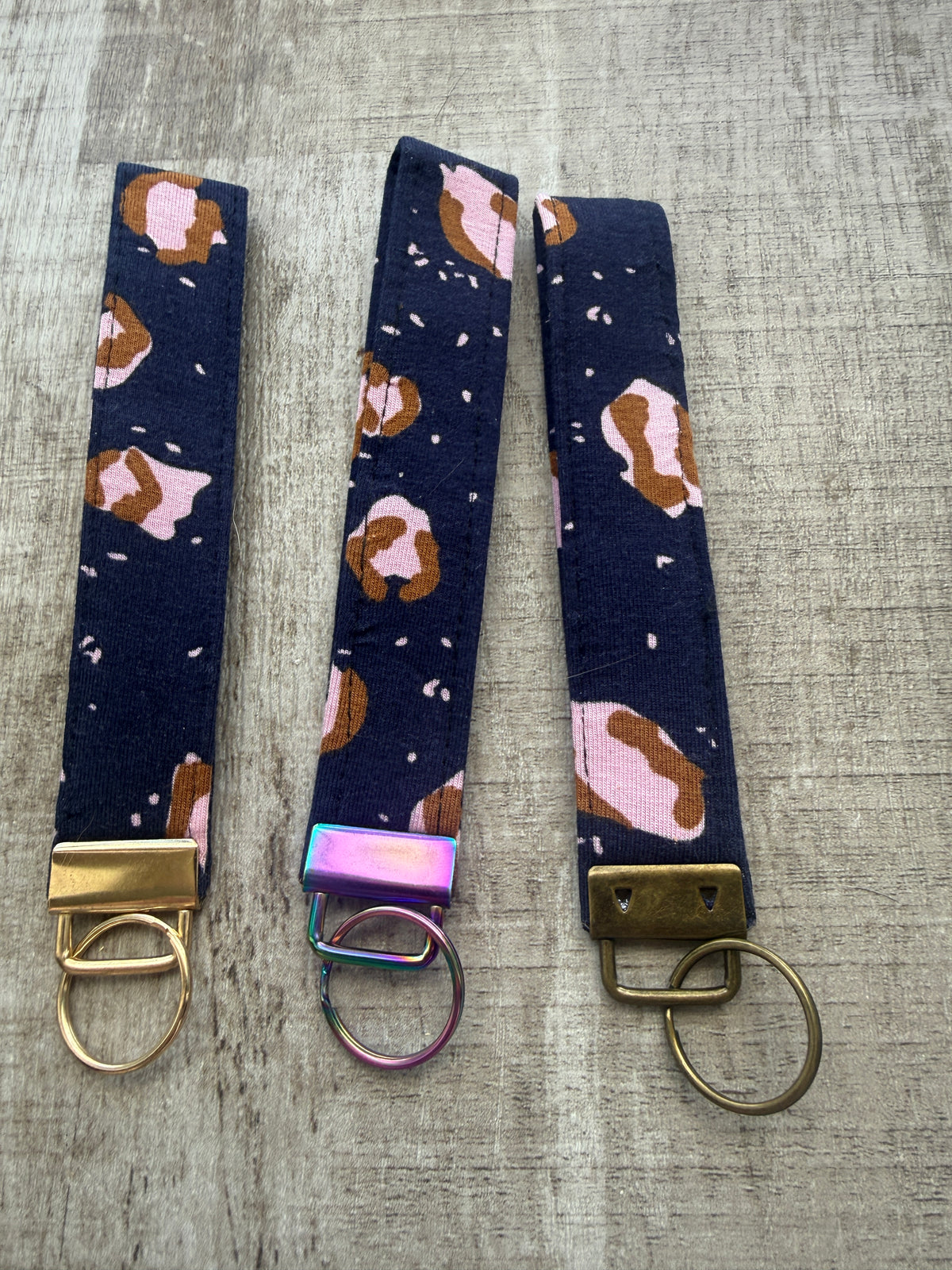Navy, pink & Brown leopard Print Wristlet